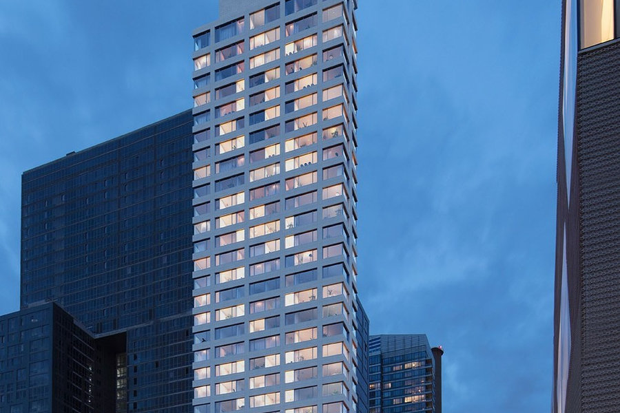 Limestone-clad tower at 611 W 56th St, New York — a FacadesX project